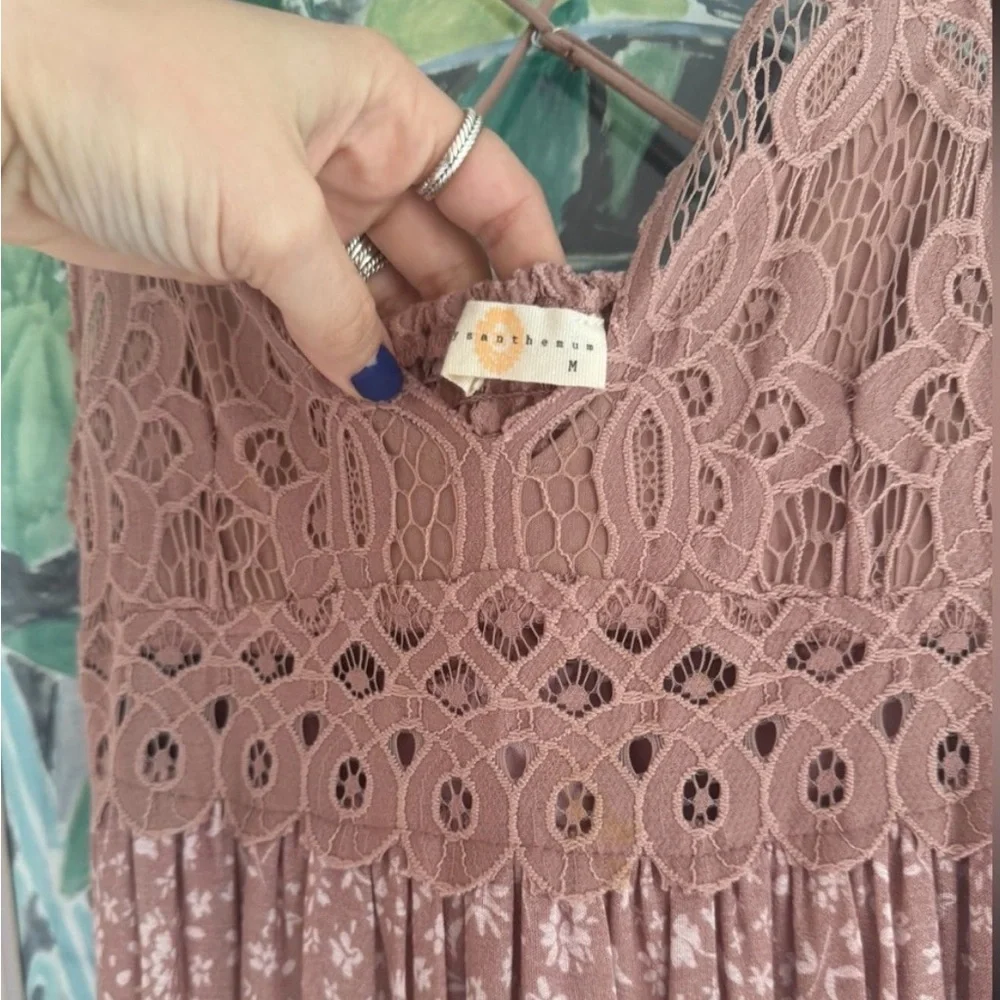 Free People Crochet Bodice Tiered Maxi Dress in Dusty Rose - Picture 4 of 4